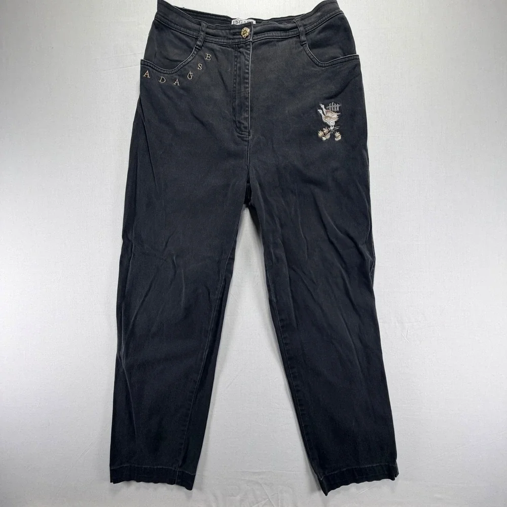 ESGADA Black Denim Jeans Embroidered Logo Duck Detail Women's EUR 40 US 4‎